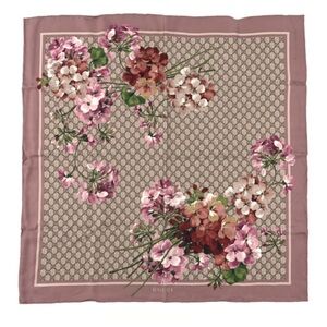 Gucci Floral Silk Scarf - Pink and Tan